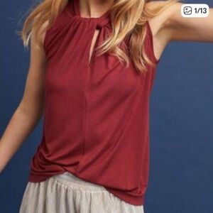 Anthropologie Vanessa Virginia Burgundy Sleeveless Twist Front Top- XS